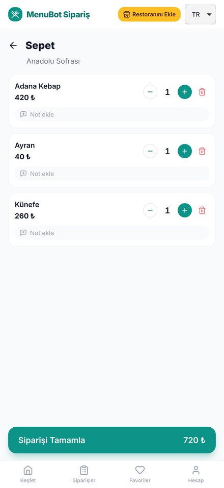 MenuBot Order basket (demo data)